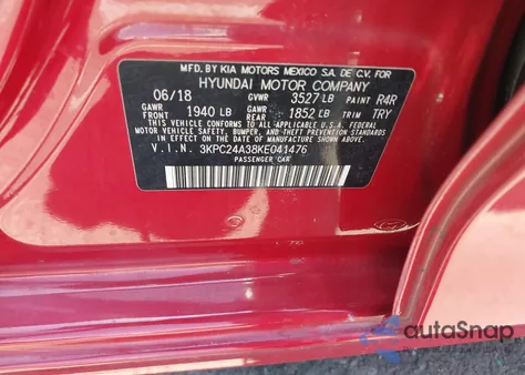 2019 Hyundai Accent Se z USA, uszkodzony, nr VIN 3KPC24A38KE041476